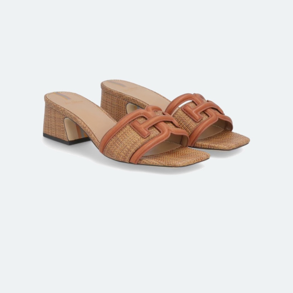 Sam Edelman Cognac Leather Sandals with Chunky Heel